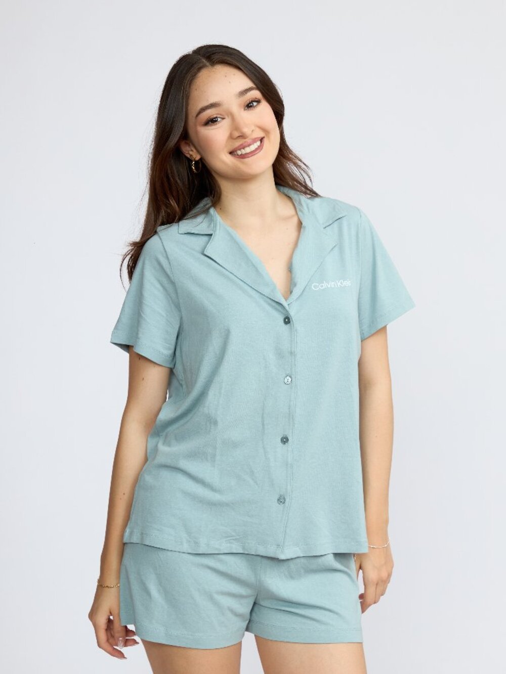 Calvin Klein Women's 2-Piece Short Sleeve Pajama Set, Button-Down Top & Shorts
